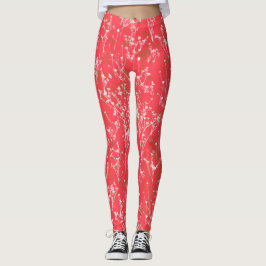 Modern Elegant Coral Red Wildblommings Leggings