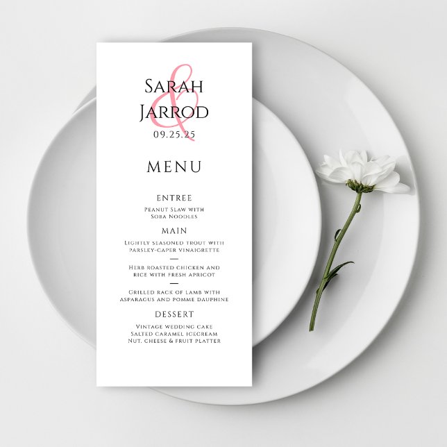 Modern Elegant Coral Rosa Bröllop Menu Meny (Skapare uppladdad)