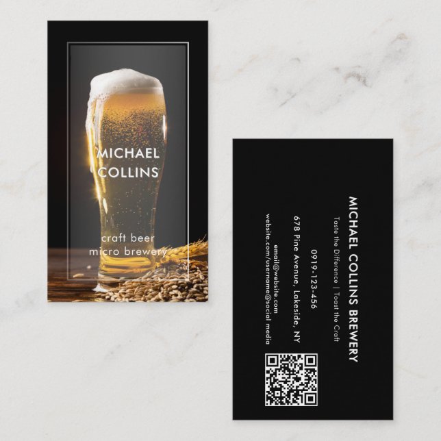 Modern Elegant Craft Brewery Beer Anpassningsbar Q Visitkort (Fram/baksida)