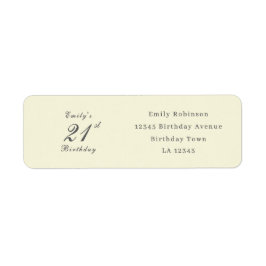 Modern Elegant Cream 21-årsfestAdress Returadress Etikett