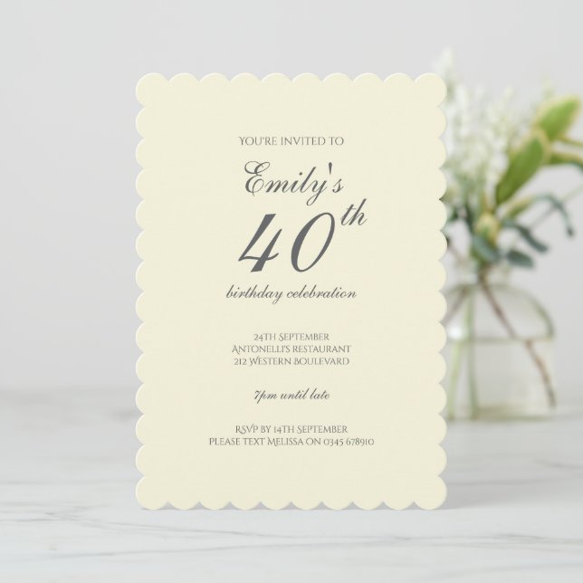 Modern Elegant Cream 40-årsfest Inbjudningar (Stående Fram)