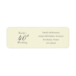 Modern Elegant Cream 40th Birthday Party Address Returadress Etikett