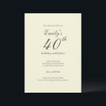 Modern Elegant Cream 40th Birthday Party Inbjudningar<br><div class="desc">This Modern Elegant Cream 40th Birthday Party Invitation is perfect for your celebration. It features modern typography and creates a chic and stylish look—perfect for celebrating this special milestone birthday.</div>