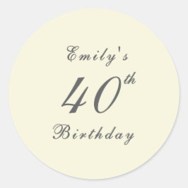 Modern Elegant Cream 40th Birthday Party Runt Klistermärke