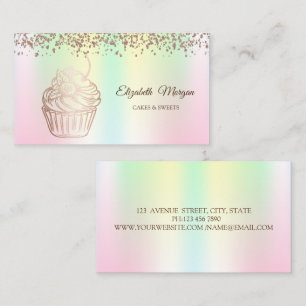 Modern Elegant Cupcake, Godis, Bageri Holografisk Visitkort
