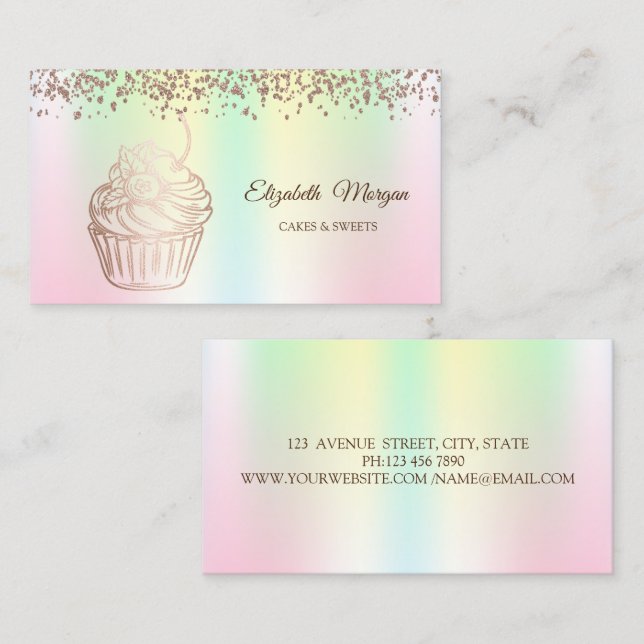 Modern Elegant Cupcake, Godis, Bageri Holografisk Visitkort (Fram/baksida)