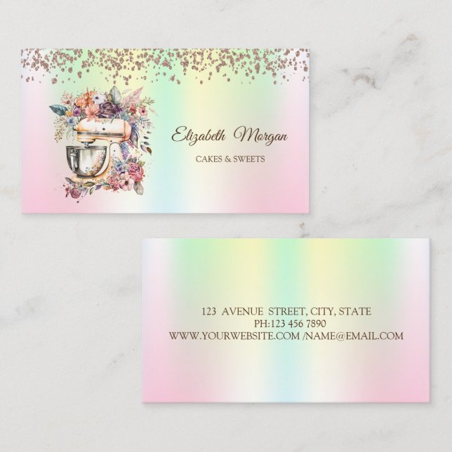 Modern Elegant Cupcake, Godis, Bageri Holografisk Visitkort (Fram/baksida)