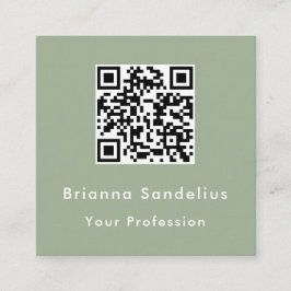 Modern Elegant Custom Sage Green QR Code Fyrkantigt Visitkort