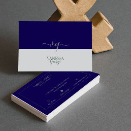 Modern Elegant Cute Blue Grått Monogram-Anpassning Visitkort