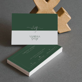 Modern Elegant Cute Grönt Grått Monogram-Anpassnin Visitkort