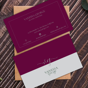 Modern Elegant Cute Red Grått Monogram-Anpassnings Visitkort