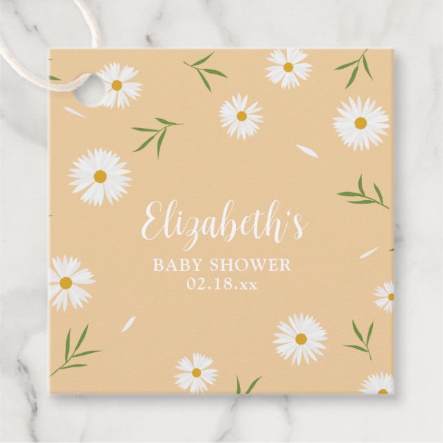 Modern Elegant Daisy Kön Neutral babystövel Gåvor Etiketter (Framsida)