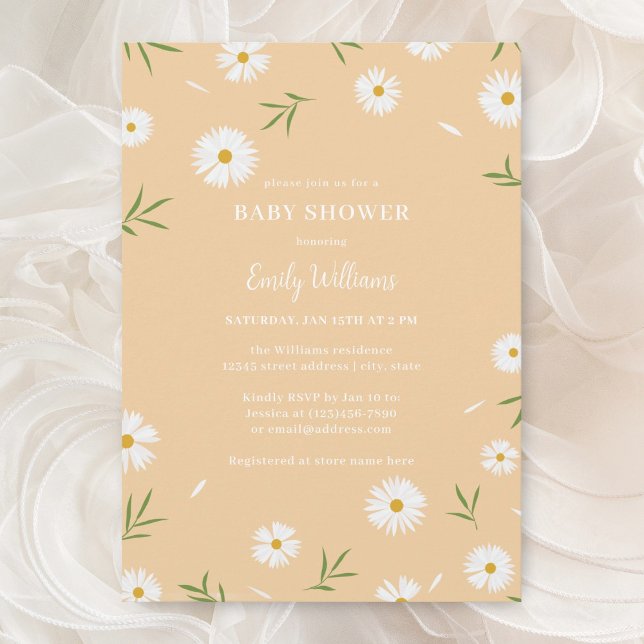 Modern Elegant Daisy Kön Neutral babystövel Inbjudningar (Skapare uppladdad)