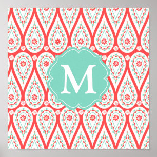 Modern Elegant Damask Coral Paisley Personlig Poster