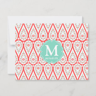 Modern Elegant Damask Korall Paisley Personlig Inbjudningar