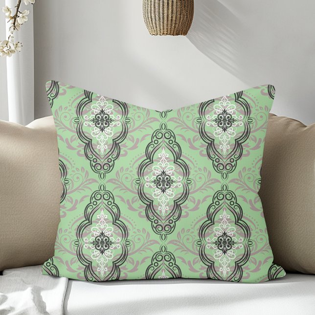 Modern Elegant Damask Pattern Sage Grönt Kudde (Skapare uppladdad)