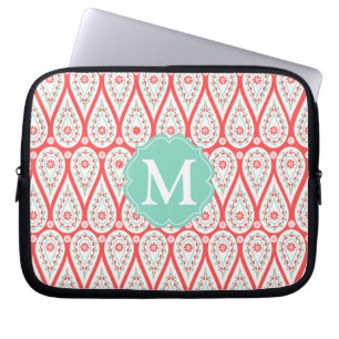 Modern elegant damastast korallPaisley personlig Laptop Sleeve