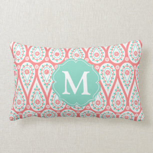 Modern elegant damastast korallPaisley personlig Lumbarkudde