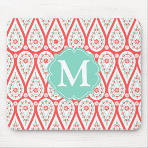 Modern elegant damastast korallPaisley personlig Musmatta