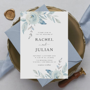 modern elegant dammig blå blommigt bröllop inbjudningar
