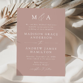 Modern Elegant Damroséfärgad Monogram Bröllop Inbjudningar