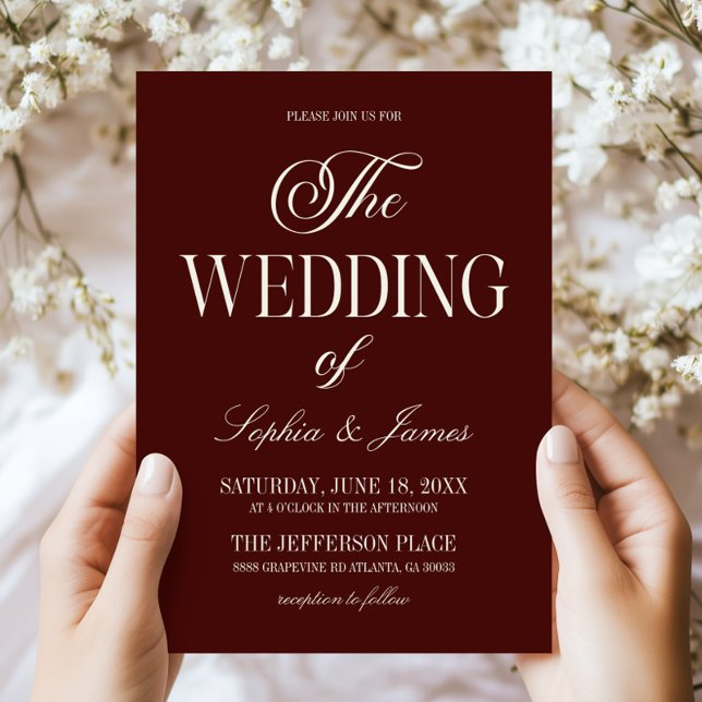Modern Elegant Dark Burgundy Ivory Wedding Inbjudningar (Skapare uppladdad)