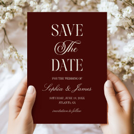 Modern Elegant Dark Burgundy Ivory Wedding Spara Datumet