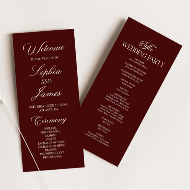 Modern Elegant Dark Burgundy Wedding Program (Skapare uppladdad)