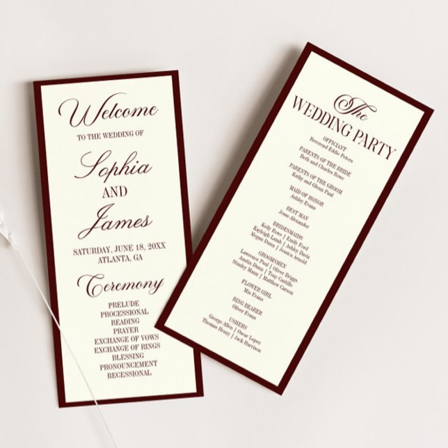 Modern Elegant Dark Burgundy Wedding Program (Skapare uppladdad)