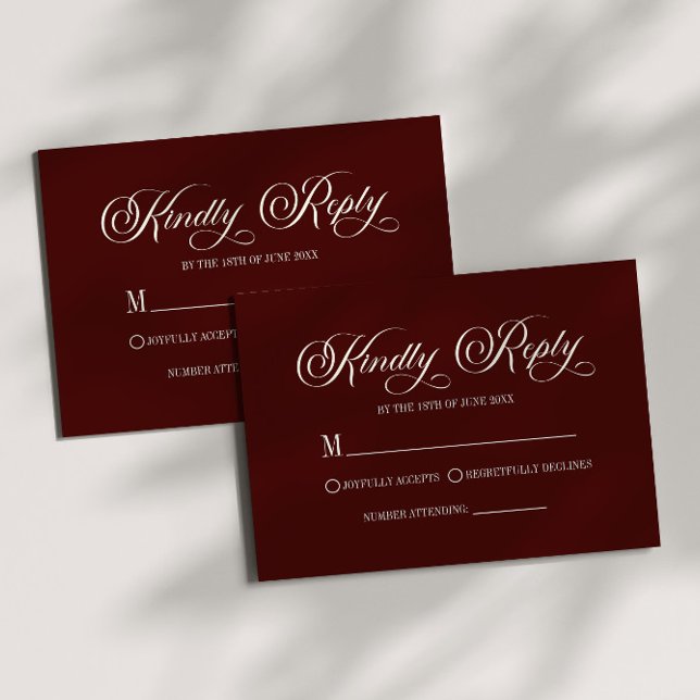 Modern Elegant Dark Burgundy Wedding RSVP Card OSA Kort (Skapare uppladdad)