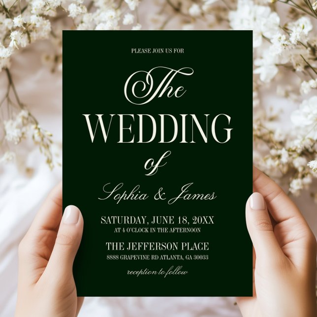 Modern Elegant Dark Deep Green Ivory Wedding Inbjudningar (Skapare uppladdad)