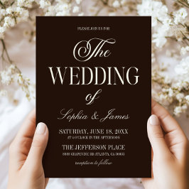 Modern Elegant Dark Expresso Brown Ivory Wedding Inbjudningar