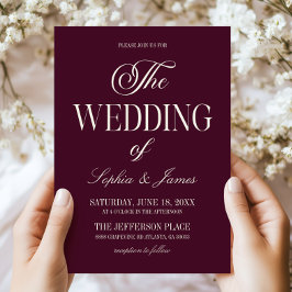 Modern Elegant Dark Wine Purple Ivory Wedding Inbjudningar