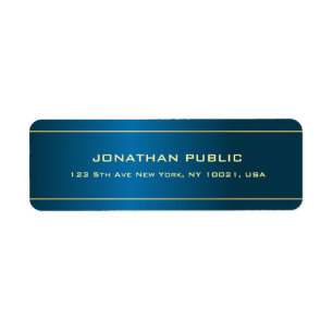 Modern Elegant Deep Blue Guld Text Namn Returadress Etikett