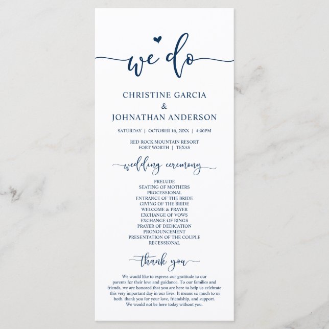 Modern Elegant, det gör vi, Bröllop Ceremonisprogr Program (Framsida)