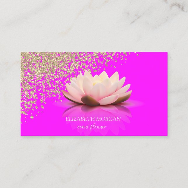Modern Elegant Diamanter Lotus Rosa Fluorescerande Visitkort (Framsida)