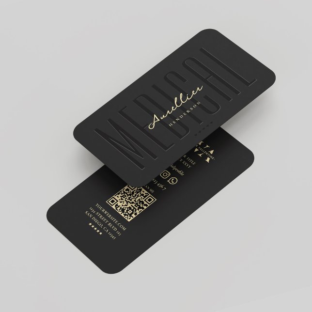 Modern Elegant Doktor Monogram Medical Black Guld Visitkort (Modern Elegant Doctor Monogram Medical Black Gold Business Card
)