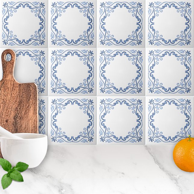 Modern Elegant Dusty Blue and White Kakelplatta (Skapare uppladdad)