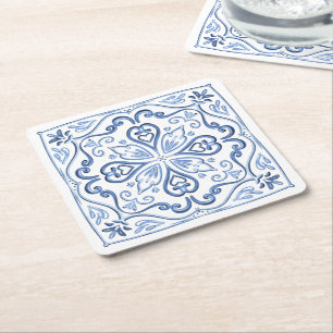 Modern Elegant Dusty Blue and White Underlägg Papper Kvadrat