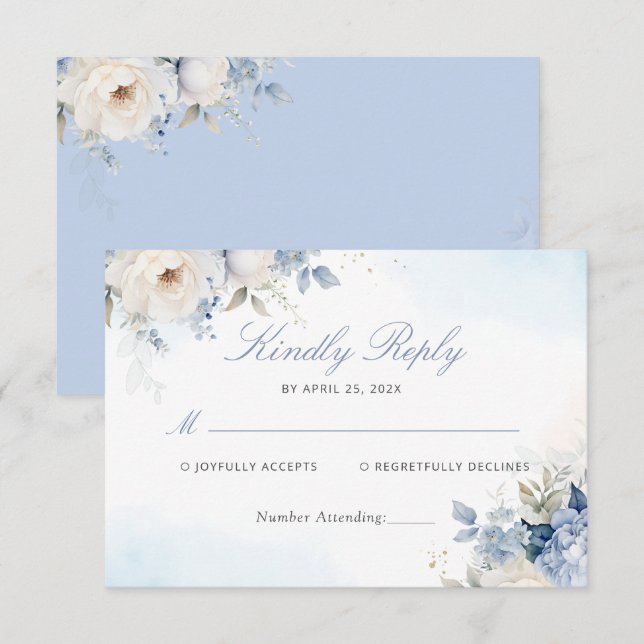 Modern Elegant Dusty Blue Blommigt Bröllop OSA Car (Fram/baksida)