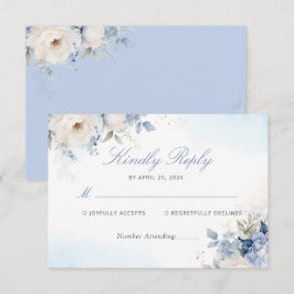 Modern Elegant Dusty Blue Blommigt Bröllop OSA Car Kort