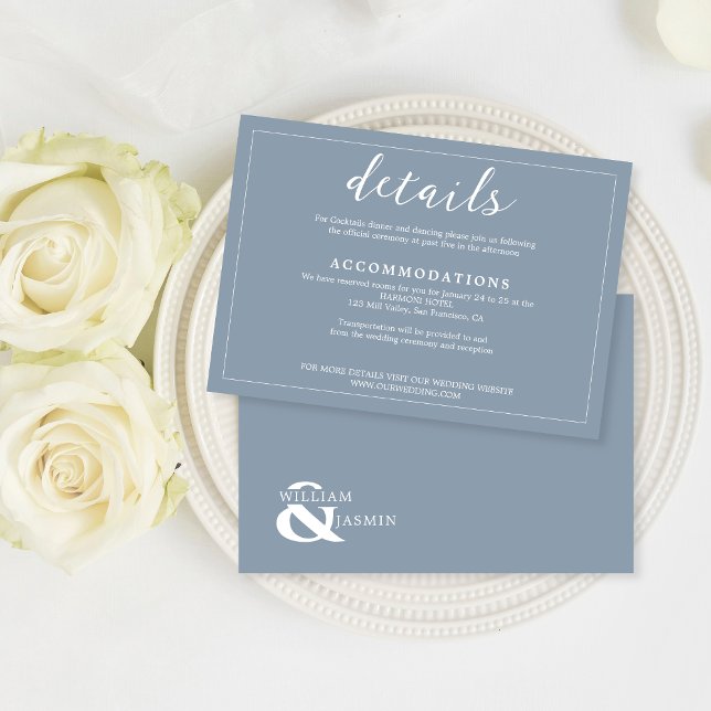 Modern Elegant Dusty Blue Borded Script Bröllop Tilläggskort (Skapare uppladdad)