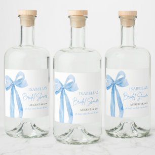 Modern Elegant Dusty Blue Bow Ribbon Möhippa Spritflaskor Etikett