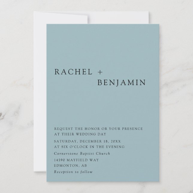 Modern Elegant Dusty Blue Bröllop 2 Sided QR Code Inbjudningar (Framsida)