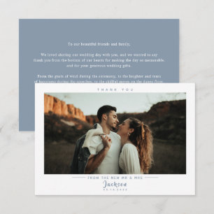 Modern Elegant Dusty Blue Bröllop Photo Tack Kort
