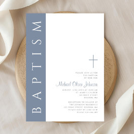 Modern Elegant Dusty Blue Kor Baptism Inbjudningar