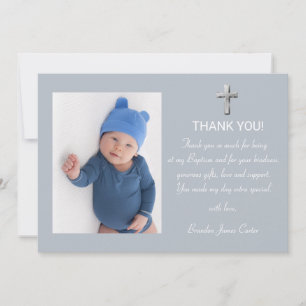 Modern Elegant Dusty Blue Kor Boy Baptism Tack Kort