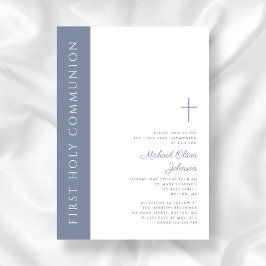 Modern Elegant Dusty Blue Kor First Communion Inbjudningar