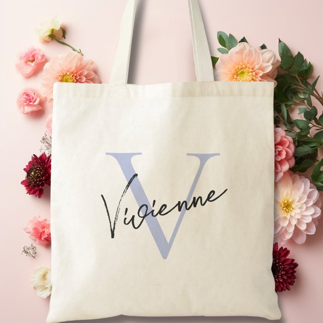 Modern Elegant Dusty Blue Personlig Monogram Tygkasse (Modern Elegant Dusty Blue Personalized Monogram Tote Bag)