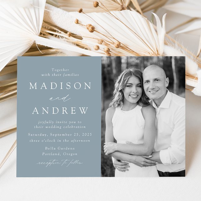Modern Elegant Dusty Blue Photo Bröllop Inbjudningar (Skapare uppladdad)